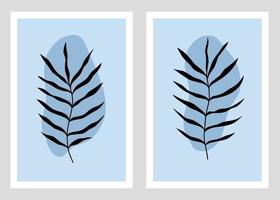 set van botanische kunst aan de muur vectoren. artistiek beeld van gebladerteoverzicht met abstracte vormen. plant art design voor afdrukken, cover art, behang, minimalistische en natuurlijke kunst vector