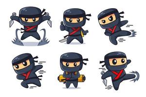 ninja stripfiguur in verschillende poses set vector
