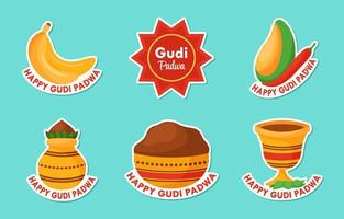 gudi padwa doodle sticker collectie vector