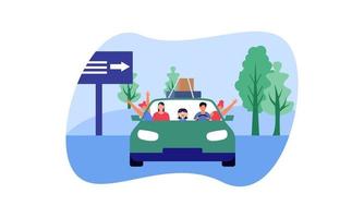 gelukkige familie reizen met de auto illustratie. reizen, roadtrip, transportconcept vector