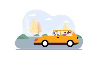 gelukkige familie reizen met de auto illustratie. reizen, roadtrip, transportconcept vector