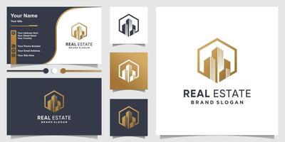 onroerend goed logo sjabloon en visitekaartje met modern creatief concept premium vector