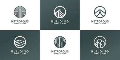 set van abstracte modern gebouw logo pictogram premium vector