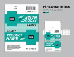 labelpakket voor medicinale tabletten, ontwerp voor medicijnpapier, medicijnverpakkingsontwerp, ontwerp voor gezondheidszorgproducten. productlabel, realistische mock-up. golf achtergrond concept. vector illustratie