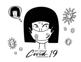 vrouwen die maskers dragen antivirus covid-19, coronavirus ziekte covid-19 vector illustraton, teken, logo, tekenfilm, symbool, medisch pictogram