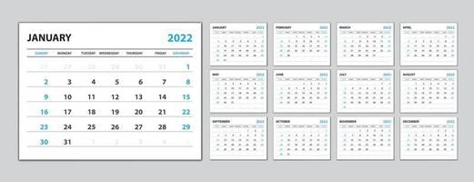 set bureaukalender 2022 jaar, kalender 2022 sjabloon vector