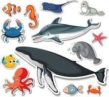 stickerpakket met verschillende zeedieren vector