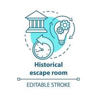 historisch escape room concept icoon. thema zoektocht idee dunne lijn illustratie. geschiedenis onderwerp. terug in de tijd. spel over verleden, middeleeuwen, oudheid. vector geïsoleerde overzichtstekening. bewerkbare streek