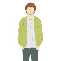 mannelijke stripfiguur dragen groene jas. minimale vectorillustratie vector