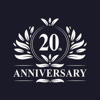 20 jaar jubileumlogo, luxe 20e verjaardagsviering. vector