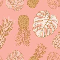 tropische bloemenbladeren, palmbladeren, monstera, ananas naadloze patroonachtergrond. exotisch jungle inpakpapier. mooie print met handgetekende exotische planten. zomerontwerp voor mode, print vector