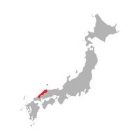 shimane prefectuur gemarkeerd op de kaart van japan op witte achtergrond vector