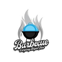 barbecue logo-ontwerp, gegrild vlees eten, bedrijf vectorillustratie, sticker, zeefdruk vector