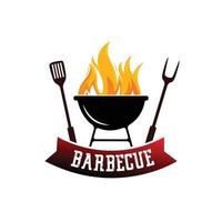 barbecue logo-ontwerp, gegrild vlees eten, bedrijf vectorillustratie, sticker, zeefdruk vector