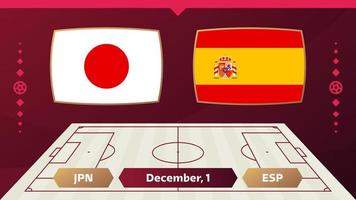 japan vs spanje, voetbal 2022, groep f. wereldkampioenschap voetbal competitie wedstrijd versus teams intro sport achtergrond, kampioenschap competitie finale poster, vectorillustratie. vector