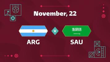 argentinië vs saoedi-arabië, voetbal 2022, groep c. wereldkampioenschap voetbal competitie wedstrijd versus teams intro sport achtergrond, kampioenschap competitie finale poster, vectorillustratie.