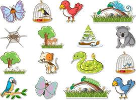 stickerset van cartoon wilde dieren vector