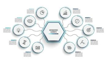 vector infographic sjabloon met 3D-papieren label, geïntegreerde cirkels. bedrijfsconcept met 10 opties. voor inhoud, diagram, stroomdiagram, stappen, onderdelen, tijdlijninfographics, workflow, grafiek.