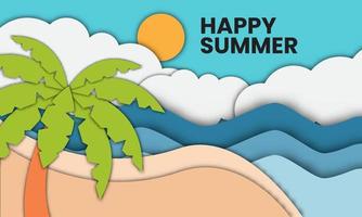 gelukkige zomerachtergrond met ontwerp in papierstijl vector