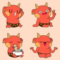 schattige demon tekening, schattige demon sticker vector set