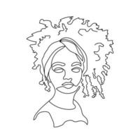 een portret van een jonge vrouw in één regel. schets van mooie dame. minimalistisch kunstelement. vormende contour van vrouwelijk gezicht. vectorillustratie op witte achtergrond vector