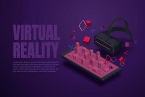 vr-bril ervaart 3d virtual reality-stad op smartphone vector