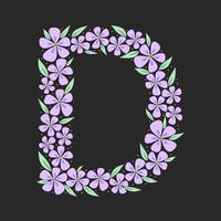 bloemen botanisch alfabet. vintage handgetekende letter d. brief met planten en bloemen. vector belettering geïsoleerd op wit