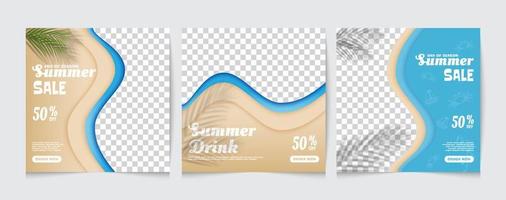 zomerverkoop social media postersjabloon met zomerstrandelementen vector