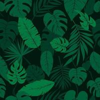 handgetekende bladoverlay op brunchmonstera en palmbladeren. naadloze vector cartoon groene tropische bladeren jungle plantenpatroon in lagen met schaduwen. geschikt voor behang, verpakking en achtergrond.