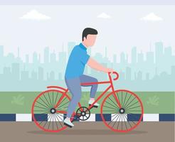 persoon die fietsen plat illustratief ontwerp doet
