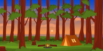 een camping met prachtige bomen, achtergrond vector