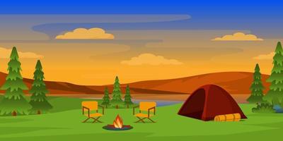 een camping met prachtige bomen, achtergrond vector