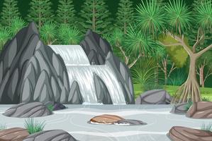 waterval op jungle achtergrond vector