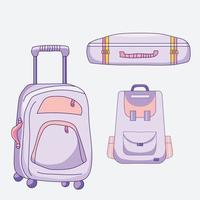 bagage voor reizen en dingen - koffers op wielen en een reisrugzak. vectorillustratie. geïsoleerde elementen vector