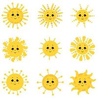 verzameling van leuke grappige zon met gezichten en ogen vectorillustratie vector