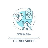 distributie turquoise concept icoon. stap naar circulaire economie abstracte idee dunne lijn illustratie. milieuvriendelijke verpakking. geïsoleerde overzichtstekening. bewerkbare streek. vector