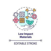 lage impact materialen concept icoon. bouwkwaliteit. duurzame stedelijke ontwerp abstracte idee dunne lijn illustratie. geïsoleerde overzichtstekening. bewerkbare streek. vector