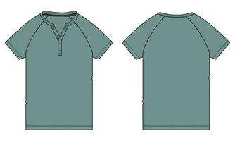 korte mouw raglan t-shirt technische mode platte schets vector illustratie groene kleur sjabloon voor babyjongens.