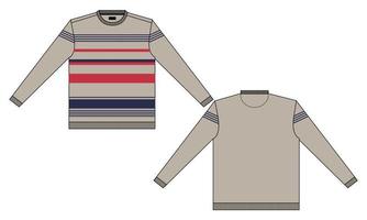 lange mouwen ronde hals met borst streep sweatshirt mode platte schetsen technische tekening vector sjabloon.