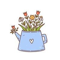schattige lentebloemen in een theepot geïsoleerd op een witte achtergrond. vector handgetekende illustratie in doodle stijl. perfect voor kaarten, uitnodigingen, decoraties, logo, verschillende ontwerpen.