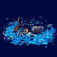 man zwemmen lijn popart potrait logo kleurrijk ontwerp met donkere achtergrond. abstracte zwemmer vectorillustratie vector
