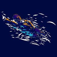 man zwemmen lijn popart potrait logo kleurrijk ontwerp met donkere achtergrond. abstracte zwemmer vectorillustratie vector