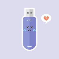 kawaii en schattig usb flash drive pictogram geïsoleerd op een gekleurde achtergrond. geheugenstick icoon in platte stijl. flash disk karakter met gezichtsuitdrukking. kan gebruiken voor technologie, mascotte, it-element, website, pictogram vector