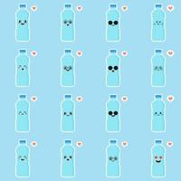 schattig en kawaii stripfiguur mineraalwater. grappige waterfles. concept voor gezonde voeding en het drinken van mineraalwater. platte ontwerp vectorillustratie, eenvoudige emoji en emoticon ontwerp vector