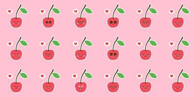kersen karakters. set kawaii cherry vector geïsoleerd op kleur achtergrond voor animatie. blije, lachende en springende karakters. cartoon stijl