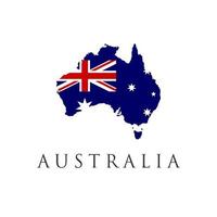 Australië logo ontwerp vectorillustratie. Australische vlag met kaartvorm vector