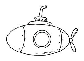 handgetekende onderzeeër voor kinderen kleurplaten, prenten, posters, voorschoolse activiteit, enz. eps 10 vector