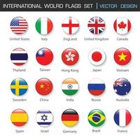 internationale wereld vlag pictogrammenset in cirkel, vector ontwerp element illustratie