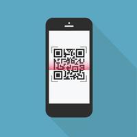 flitsontwerp met lange schaduw de slimme telefoon met qr-code op het scherm. het concept is qr-codescan op smartphone, vectorontwerpelementillustratie vector