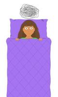 een vrouw in bed lijdt aan slapeloosheid als gevolg van angst en angstige gedachten. concept. vector illustratie